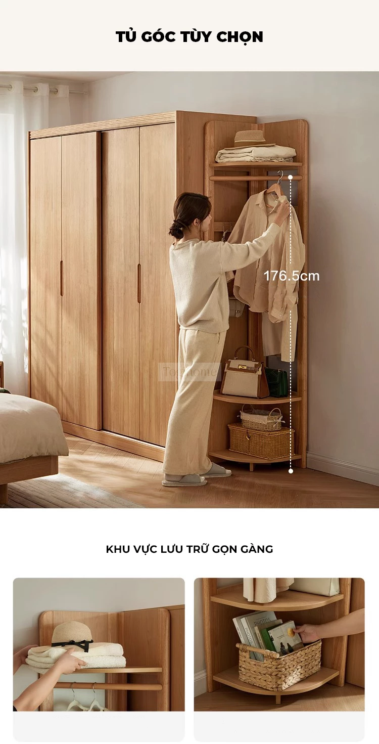 Tủ Quần Áo Gỗ Tự Nhiên Cao Cấp Togismart TQA 110 mang thiết kế hiện đại, sang trọng, phù hợp nhiều không gian phòng ngủ. Chất liệu gỗ tự nhiên bền chắc, chống cong vênh, mối mọt, kết hợp ngăn chứa khoa học, giúp sắp xếp quần áo gọn gàng và nâng tầm thẩm mỹ ngôi nhà.
