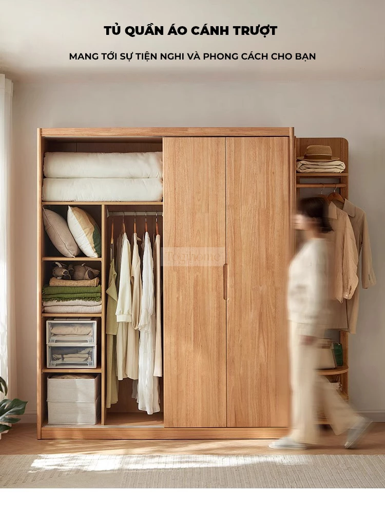 Tủ Quần Áo Gỗ Tự Nhiên Cao Cấp Togismart TQA 110 mang thiết kế hiện đại, sang trọng, phù hợp nhiều không gian phòng ngủ. Chất liệu gỗ tự nhiên bền chắc, chống cong vênh, mối mọt, kết hợp ngăn chứa khoa học, giúp sắp xếp quần áo gọn gàng và nâng tầm thẩm mỹ ngôi nhà.