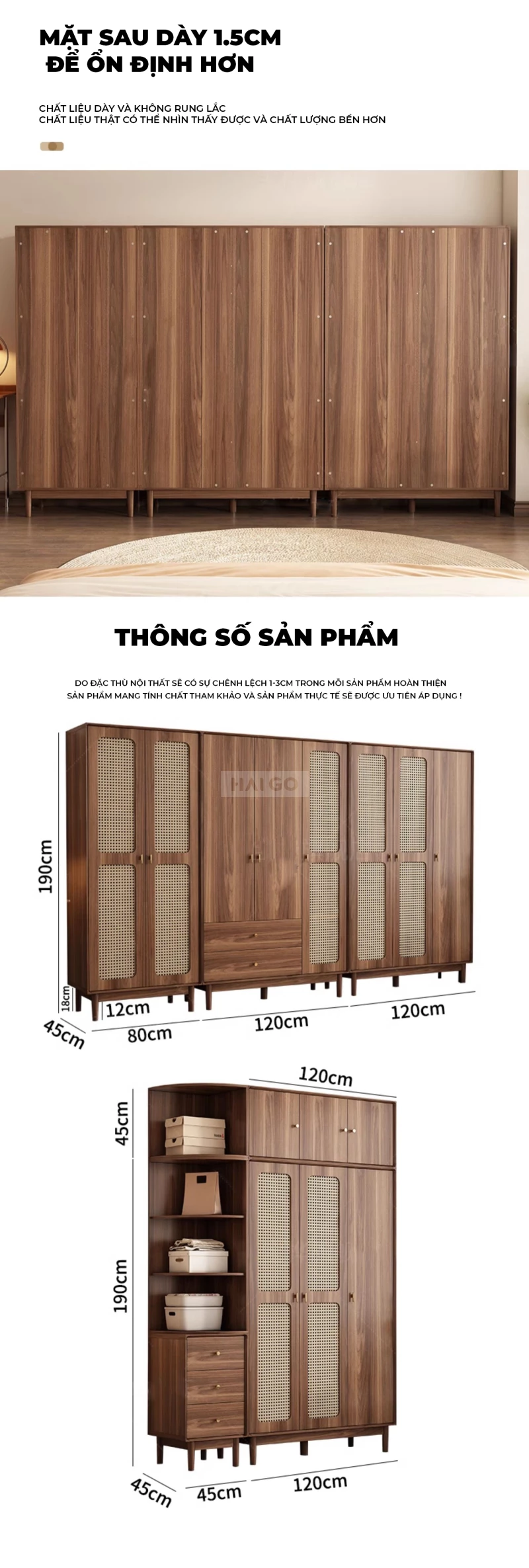 Tủ Quần Áo Gỗ Tự Nhiên Haigo TQA281