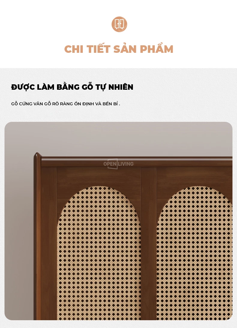 Tủ quần áo gỗ tự nhiên họa tiết mây phong cách Indochine OpenLiving OTA 020 mang đến vẻ đẹp sang trọng và độc đáo. Chất liệu gỗ tự nhiên bền bỉ, an toàn cho sức khỏe, kết hợp họa tiết mây tinh tế, tạo điểm nhấn ấn tượng cho phòng ngủ. Lựa chọn hoàn hảo cho không gian sống.