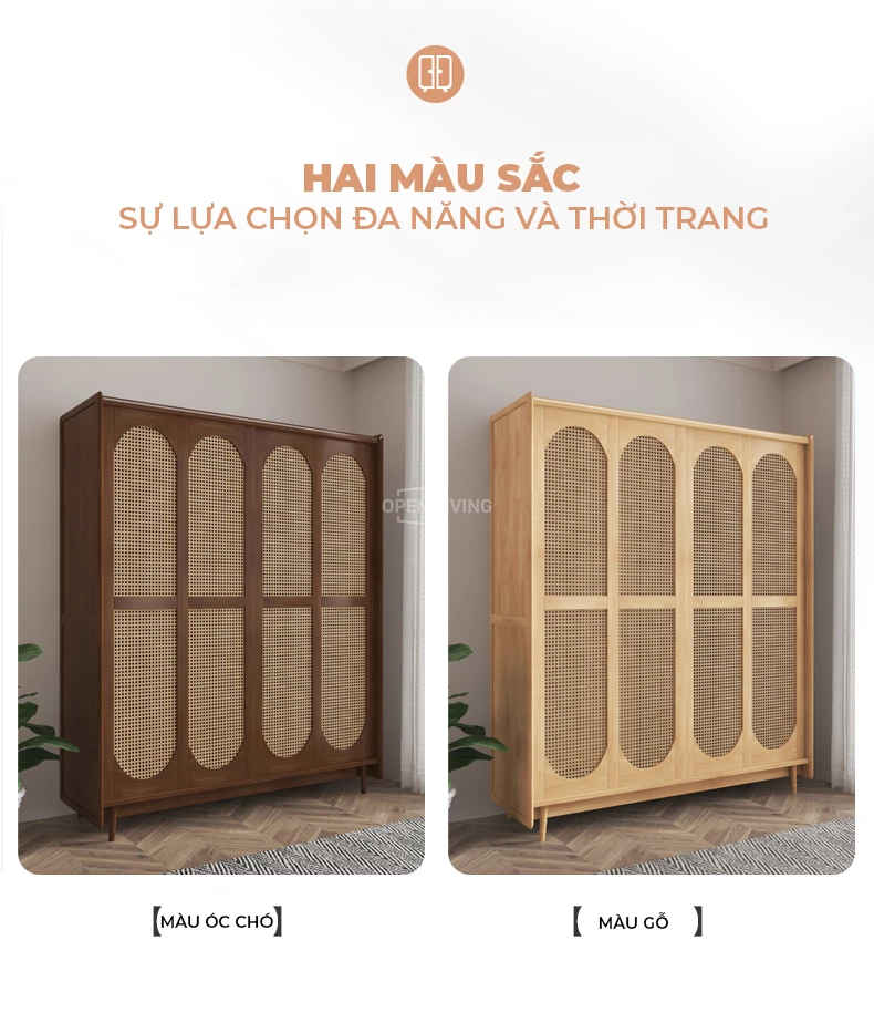 Tủ quần áo gỗ tự nhiên họa tiết mây phong cách Indochine OpenLiving OTA 020 mang đến vẻ đẹp sang trọng và độc đáo. Chất liệu gỗ tự nhiên bền bỉ, an toàn cho sức khỏe, kết hợp họa tiết mây tinh tế, tạo điểm nhấn ấn tượng cho phòng ngủ. Lựa chọn hoàn hảo cho không gian sống.