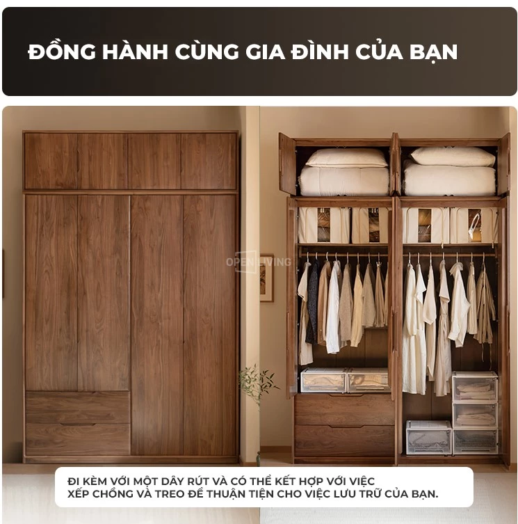 Tủ quần áo gỗ tự nhiên nguyên khối cánh mở tay nắm âm OpenLiving OTA 017 mang đến vẻ đẹp sang trọng và bền bỉ. Với thiết kế tinh tế và chất liệu gỗ chất lượng cao, sản phẩm này là sự lựa chọn hoàn hảo cho không gian nội thất hiện đại.