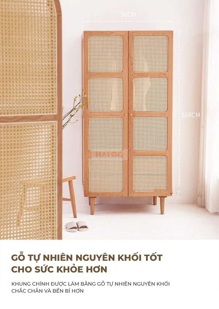 Tủ Quần Áo Gỗ Tự Nhiên Phong Cách Hiện Đại Haigo TQA244