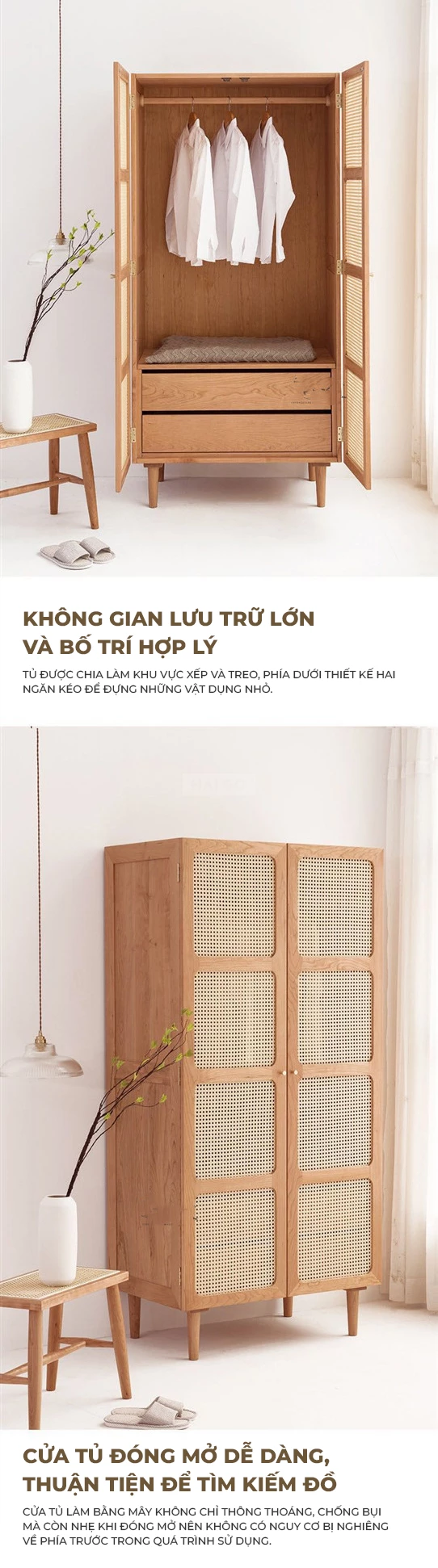 Tủ Quần Áo Gỗ Tự Nhiên Phong Cách Hiện Đại Haigo TQA244