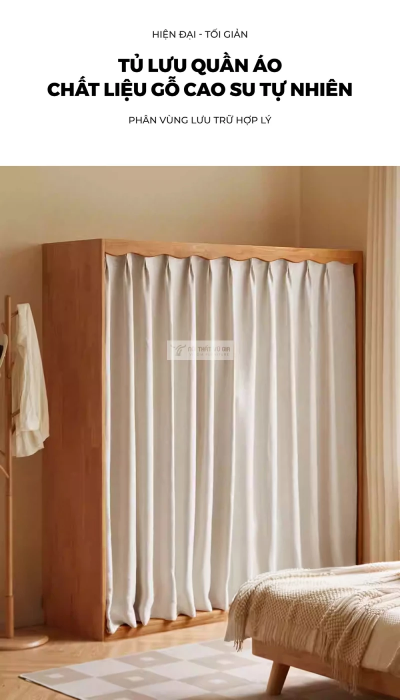 Tủ quần áo gỗ tự nhiên tích hợp rèm cửa tinh tế BR168