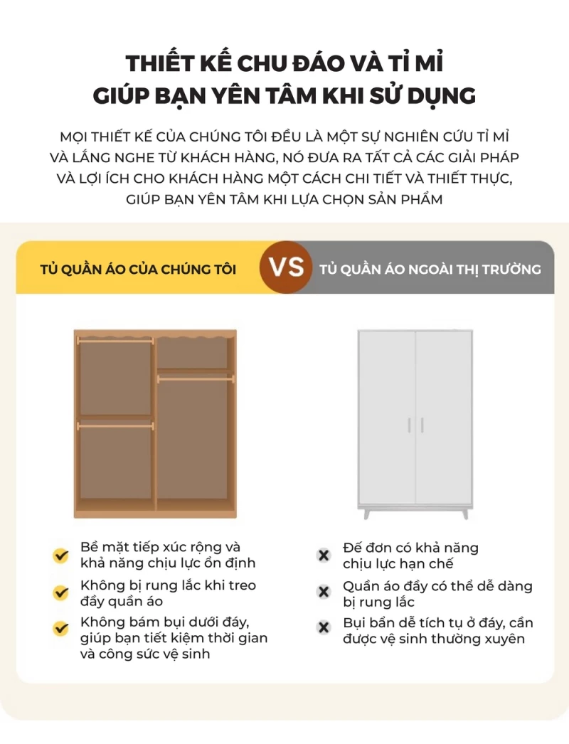 ưu điểm của Tủ quần áo gỗ tự nhiên tích hợp rèm cửa tinh tế BR168