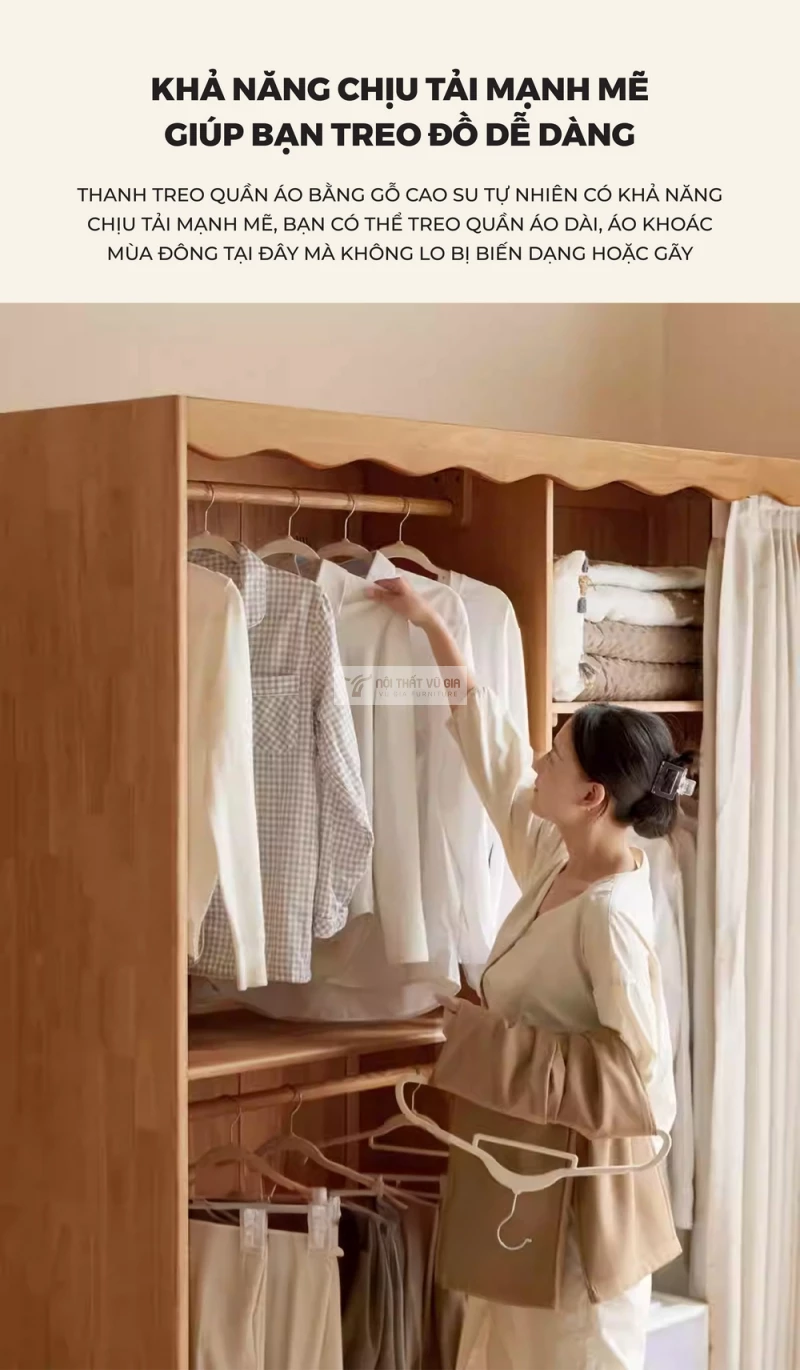 thiết kế chắc chắn của Tủ quần áo gỗ tự nhiên tích hợp rèm cửa tinh tế BR168