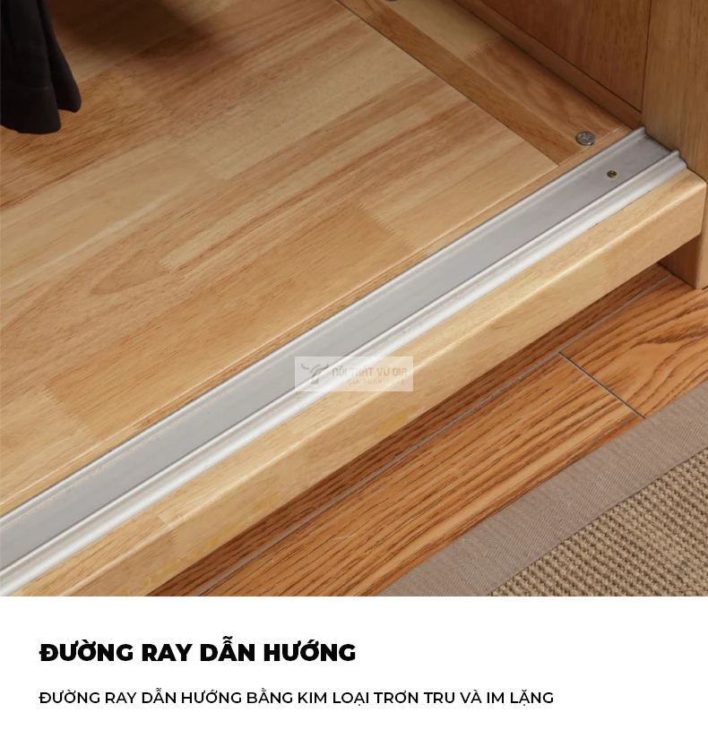 thiết kế ray trượt mượt mà của Tủ quần áo gỗ tự nhiên tối giản BR119