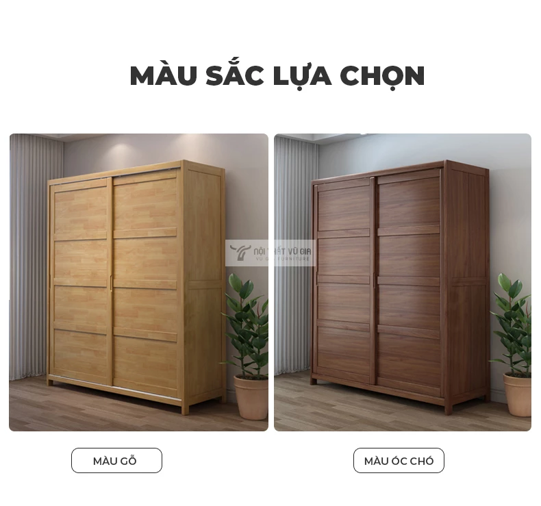 tùy chọn màu sắc của Tủ quần áo gỗ tự nhiên tối giản BR119