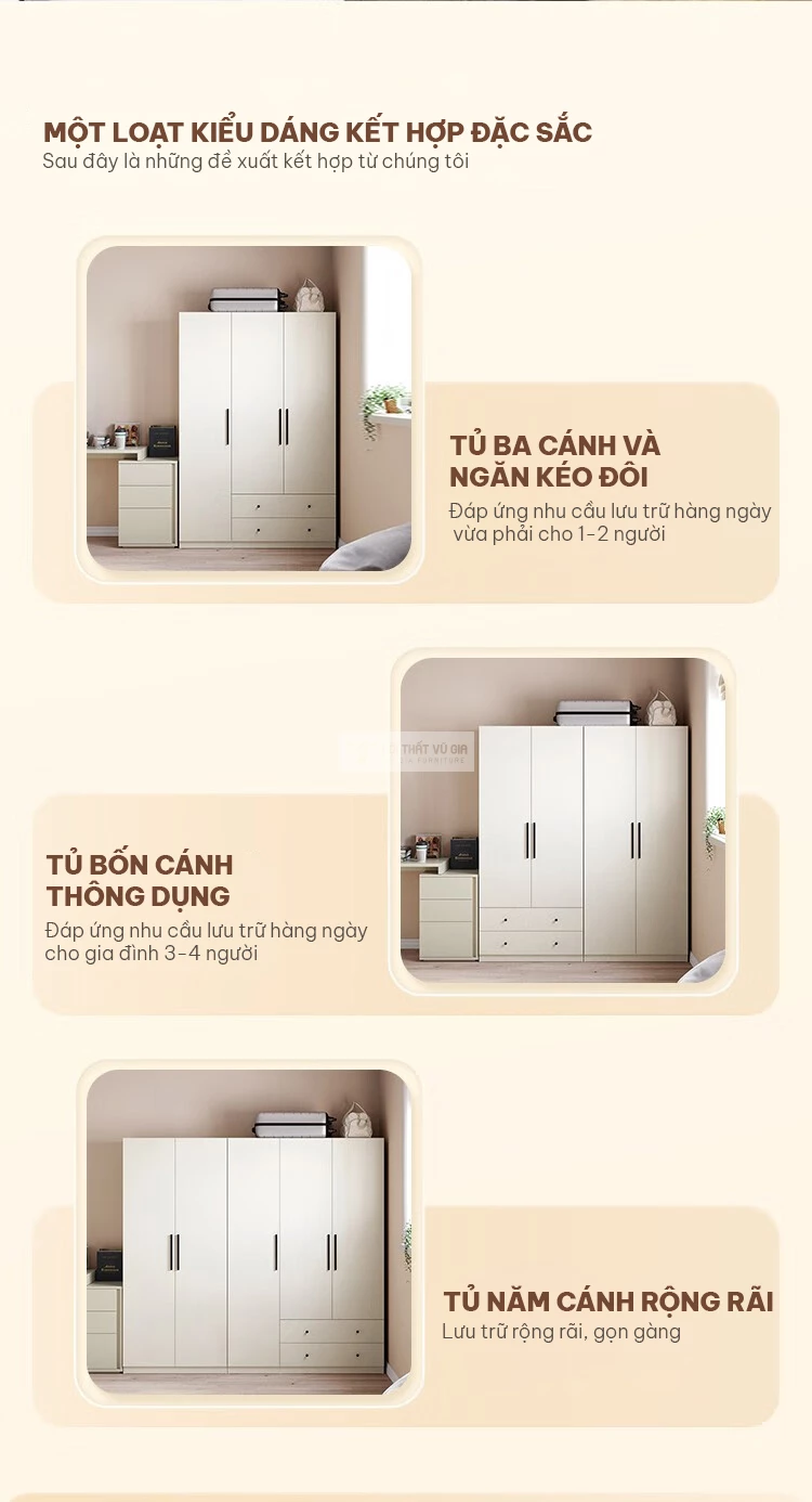 các kiểu kết hợp của Tủ quần áo hiện đại gỗ MDF cốt xanh Thái Lan cao cấp BR139