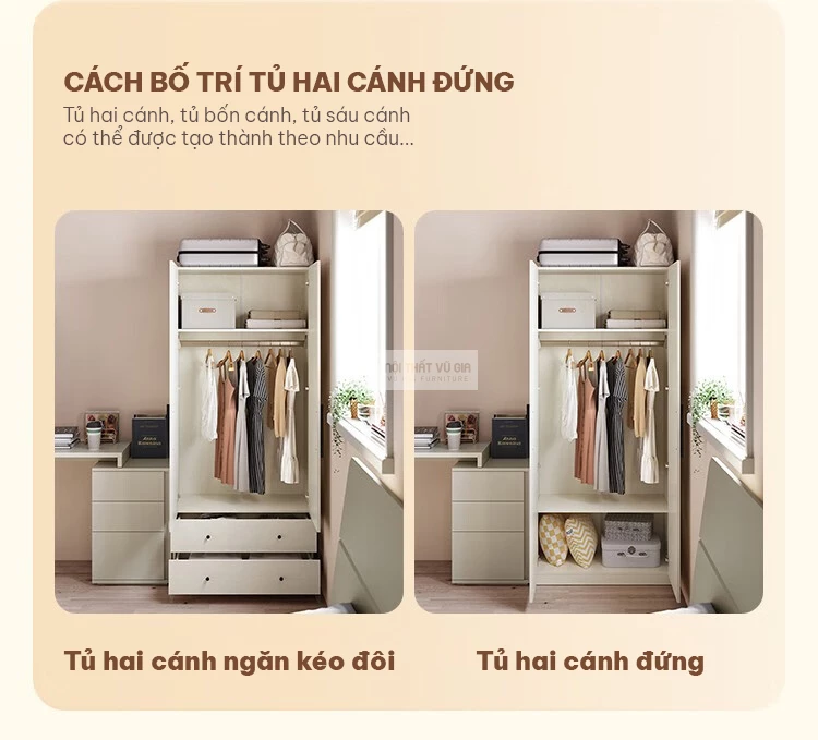 tùy chọn của Tủ quần áo hiện đại gỗ MDF cốt xanh Thái Lan cao cấp BR139