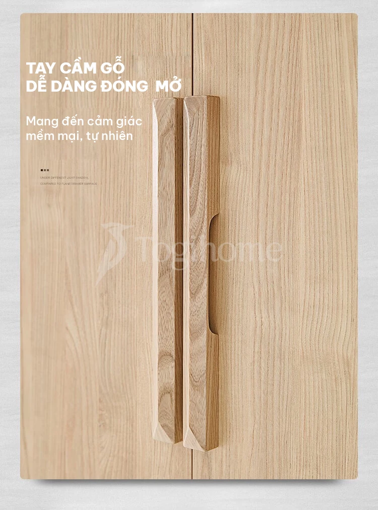 thiết kế tay cầm gỗ sang trọng của tủ quần áo TQA019