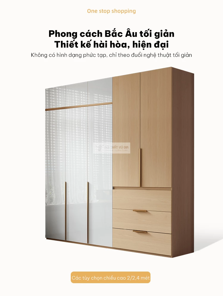 phong cách thiết kế tối giản hiện đại của Tủ quần áo kết hợp đa năng BR142