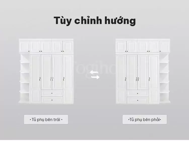 tùy chỉnh đổi hướng của tủ quần áo TQA022