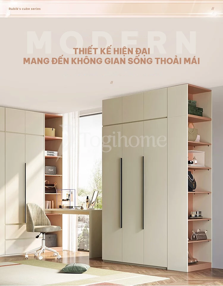 tủ quần áo phong cách tối giản, chất liệu E1 cao cấp TQA018
