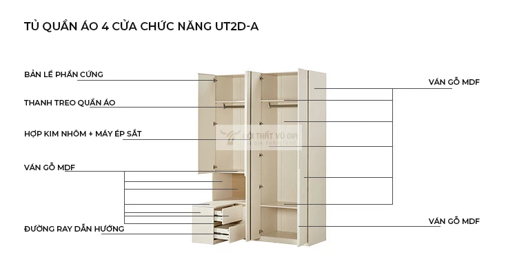 chi tiết kết cấu của Tủ quần áo phong cách tối giản hiện đại BR136