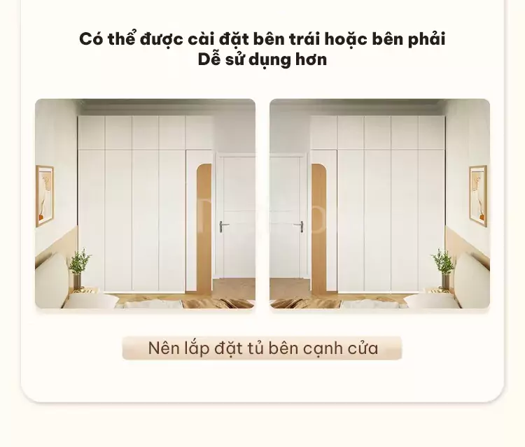 tùy chọn hướng tủ bên của Tủ quần áo phong cách tối giản kết hợp tủ phụ độc đáo TQA026