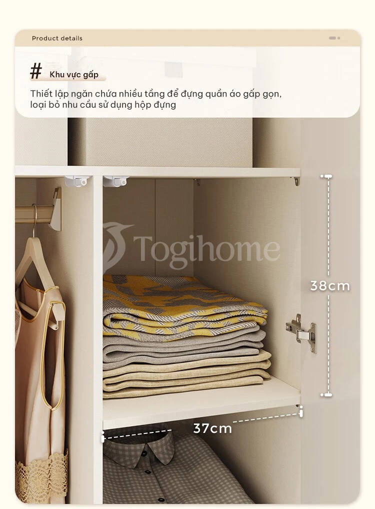 thiết kế khu vực gấp của Tủ quần áo phong cách tối giản kết hợp tủ phụ độc đáo TQA026