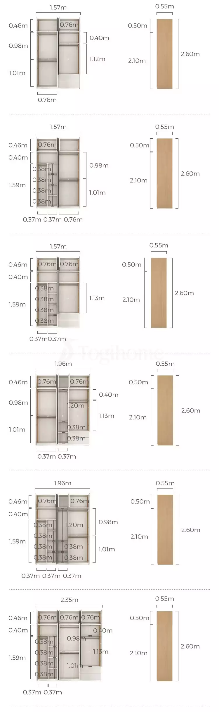 kích thước Tủ quần áo phong cách tối giản kết hợp tủ phụ độc đáo TQA026