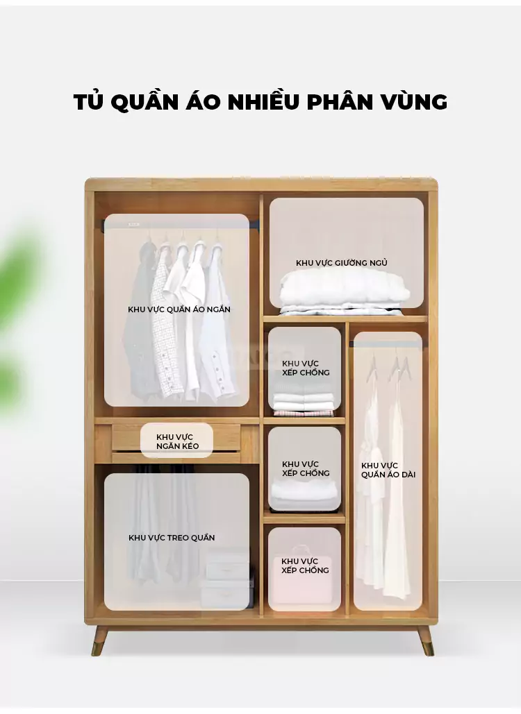 Tủ Quần Áo Phòng Ngủ Gỗ Tự Nhiên Haigo TQA174