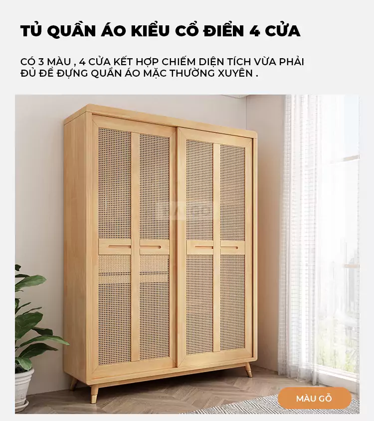 Tủ Quần Áo Phòng Ngủ Gỗ Tự Nhiên Haigo TQA174