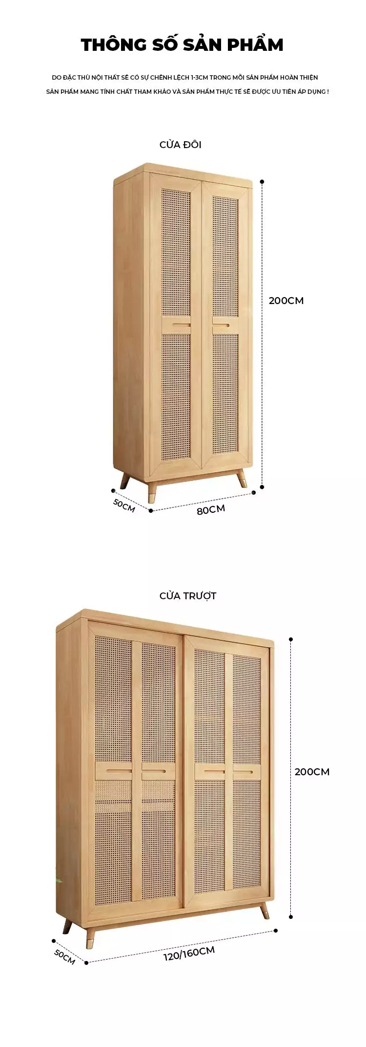 Tủ Quần Áo Phòng Ngủ Gỗ Tự Nhiên Haigo TQA174