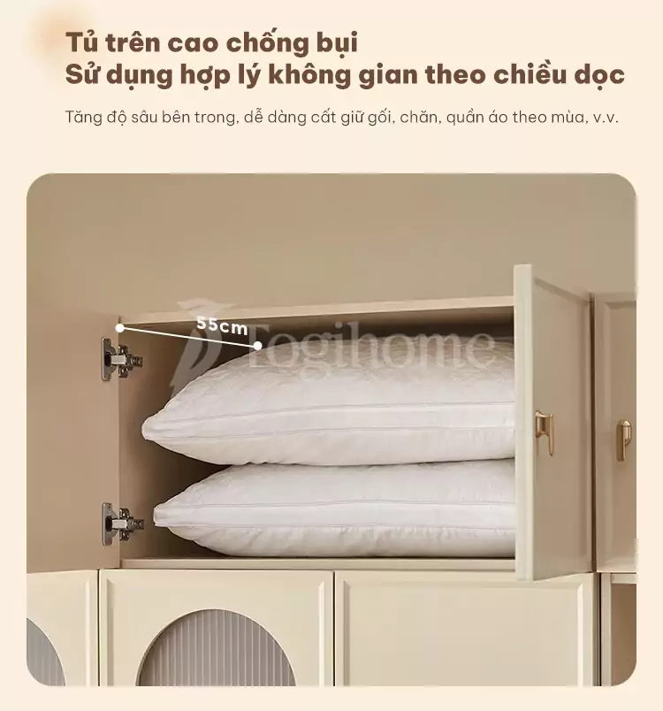 kết cấu tủ trên của Tủ quần áo thiết kế hiện đại kết hợp cánh sang trọng TQA028