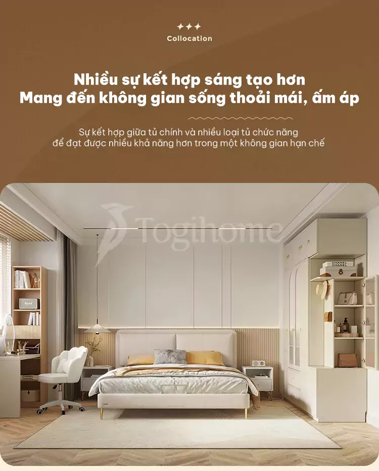 Tủ quần áo thiết kế hiện đại kết hợp cánh sang trọng TQA028