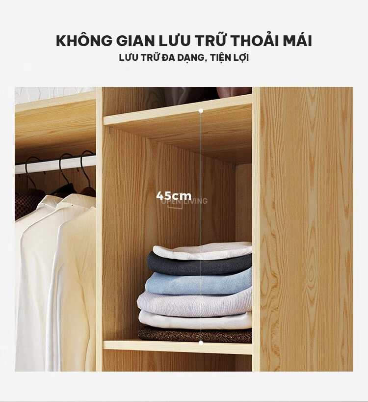 Tủ quần áo thiết kế hiện đại linh hoạt OpenLiving OTA 013 mang đến sự tiện nghi và thẩm mỹ. Thiết kế thông minh, dễ dàng điều chỉnh và sắp xếp, phù hợp với mọi không gian sống. Chất liệu bền bỉ, an toàn cho sức khỏe, tạo điểm nhấn ấn tượng cho phòng ngủ. Lựa chọn lý tưởng cho gia đình bạn.