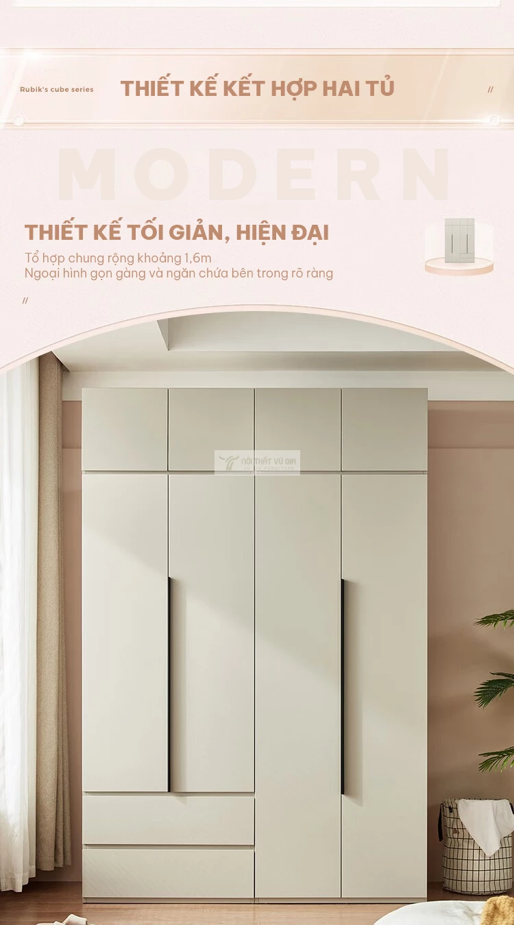 thiết kế kết hợp tủ trên tiện lợi của Tủ quần áo thiết kế hiện đại, tinh tế BR140