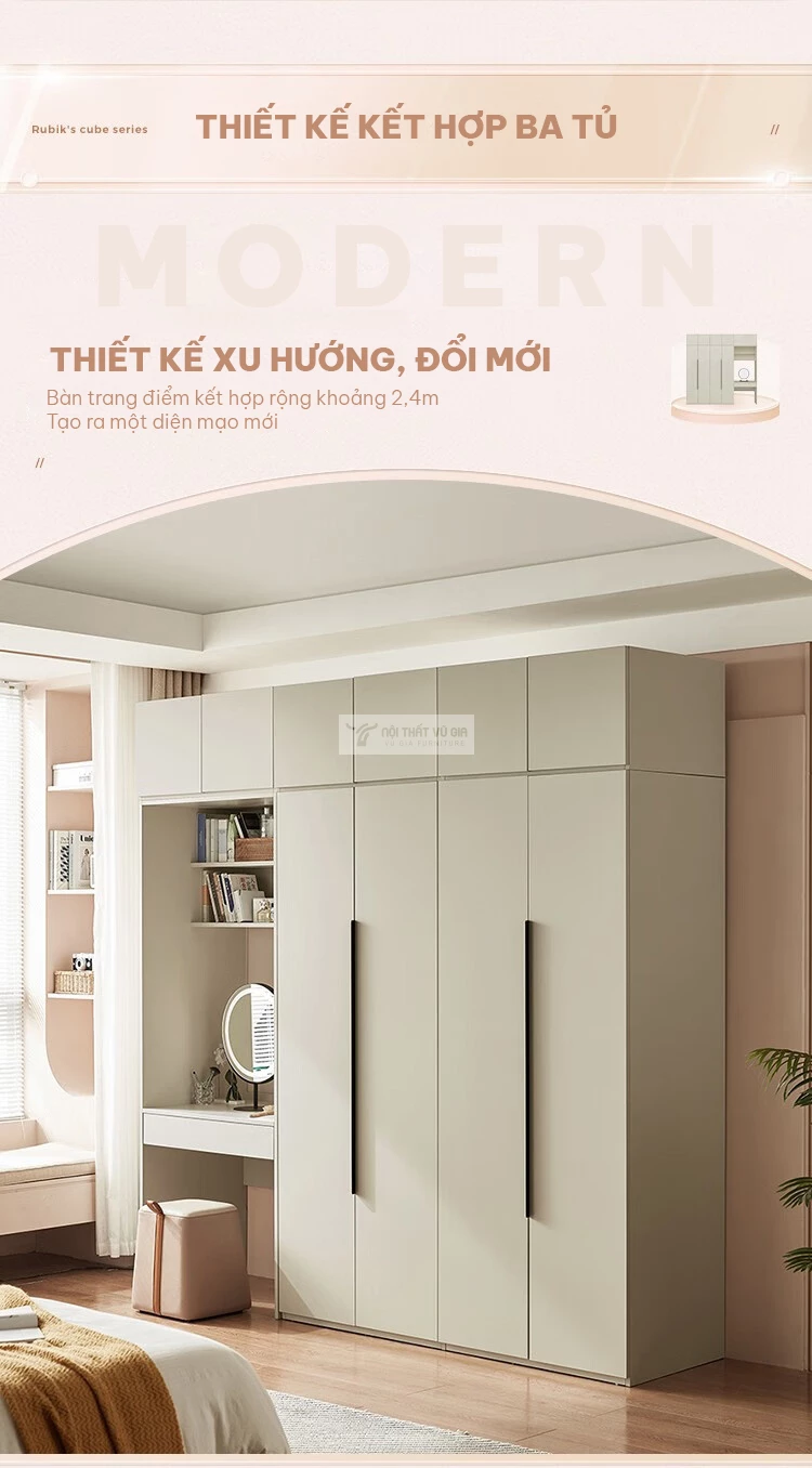 tùy chọn kết hợp đa năng của Tủ quần áo thiết kế hiện đại, tinh tế BR140