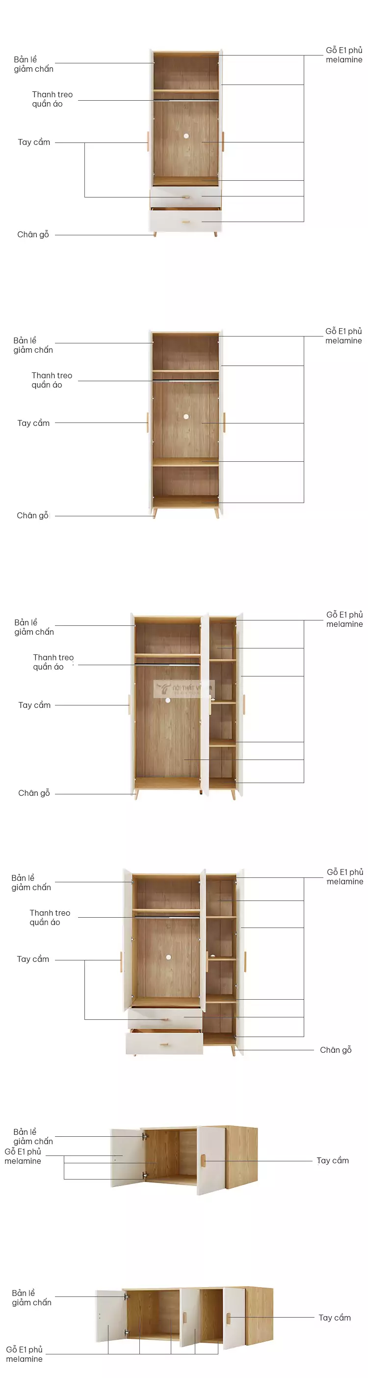 kết cấu của Tủ quần áo thiết kế tối giản BR75