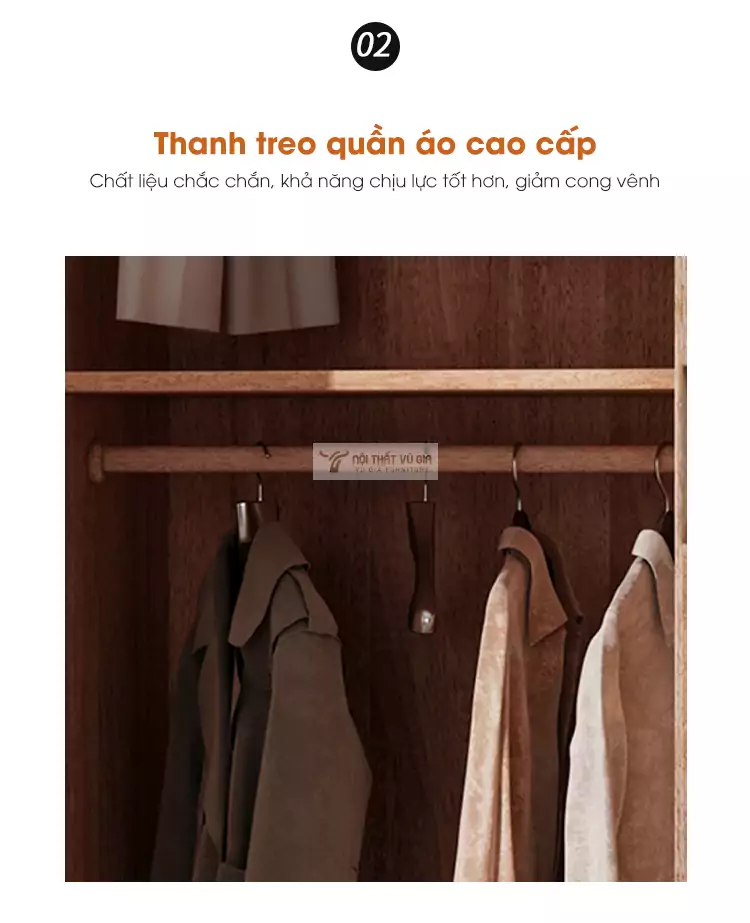 Tủ quần áo thiết kế tối giản, hiện đại BR80 được trang bị thanh treo quần áo cao cấp