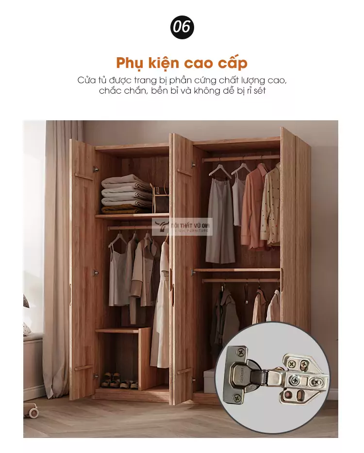 Tủ quần áo thiết kế tối giản, hiện đại BR80 sử dụng phụ kiện cao cấp