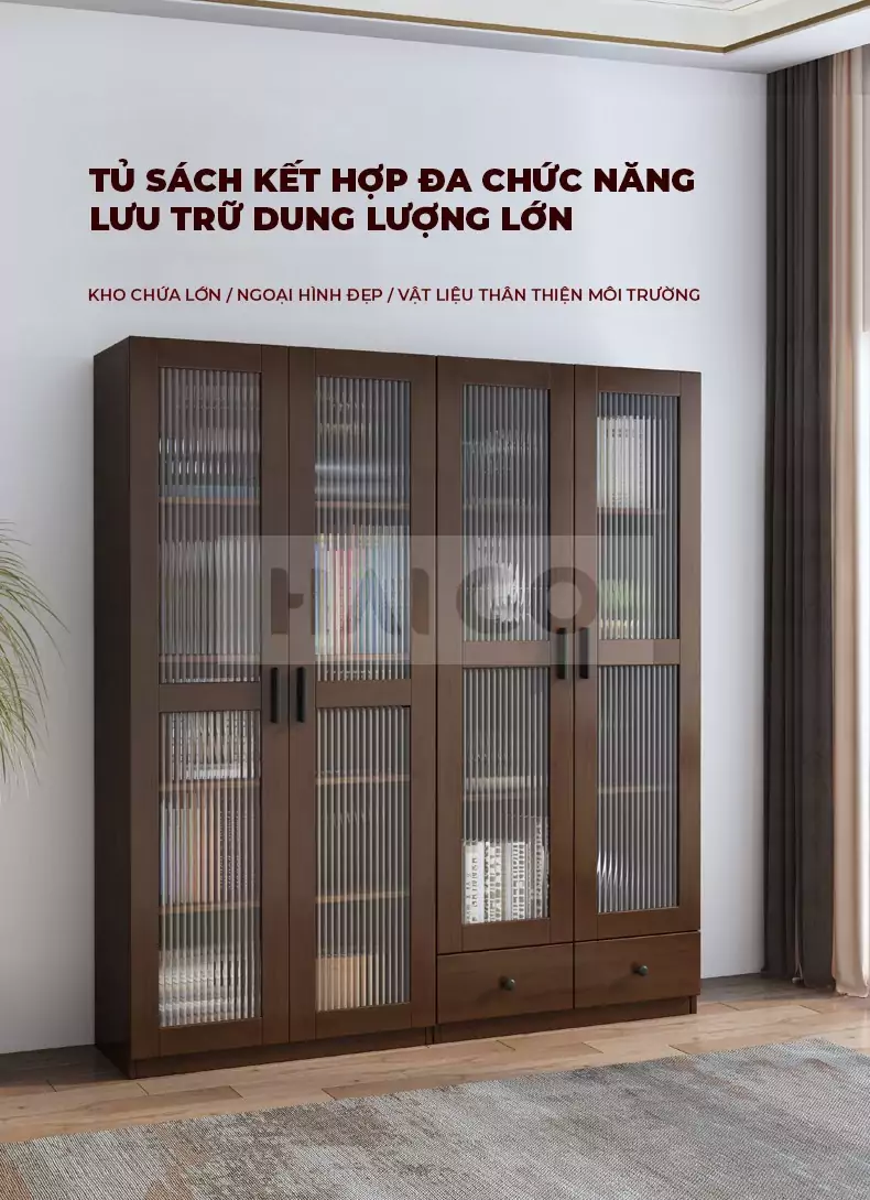 Tủ Sách Cánh Kính Gỗ Tự Nhiên Haigo KS120