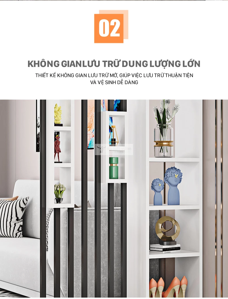 thiết kế không gian lưu trữ đa dạng của Vách ngăn phòng khách hiện đại LV47