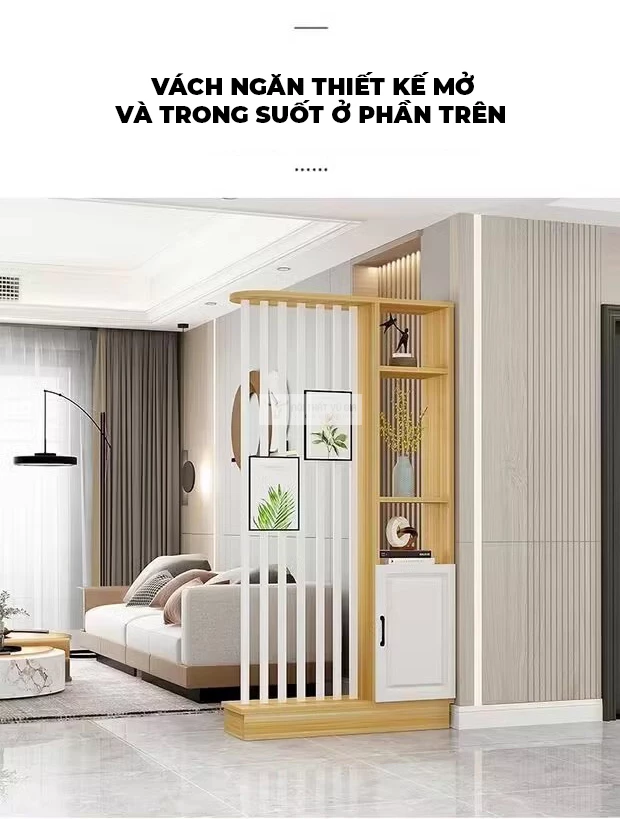 thiết kế mở tinh tế của Vách ngăn phòng khách kết hợp tủ cánh huỳnh LV41