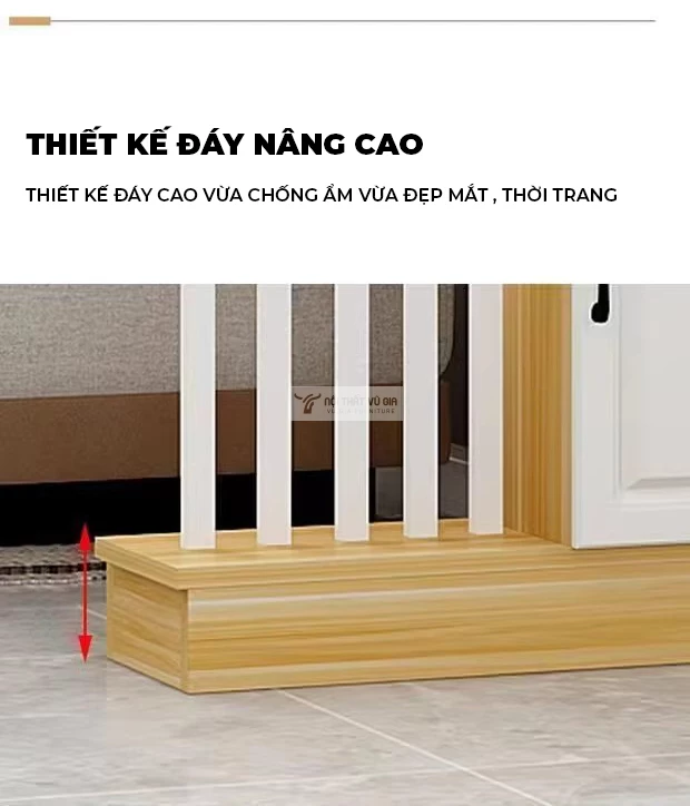 thiết kế đế cao tiện lợi của Vách ngăn phòng khách kết hợp tủ cánh huỳnh LV41